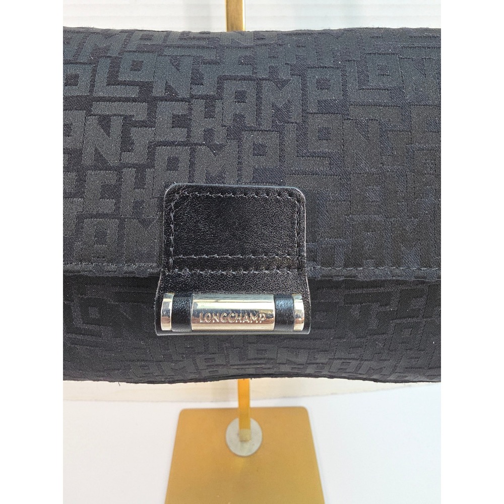 Longchamp Paris Black Monogram Jacquard Shoulder Bag Made in France Baguette - Picture 3 of 8
